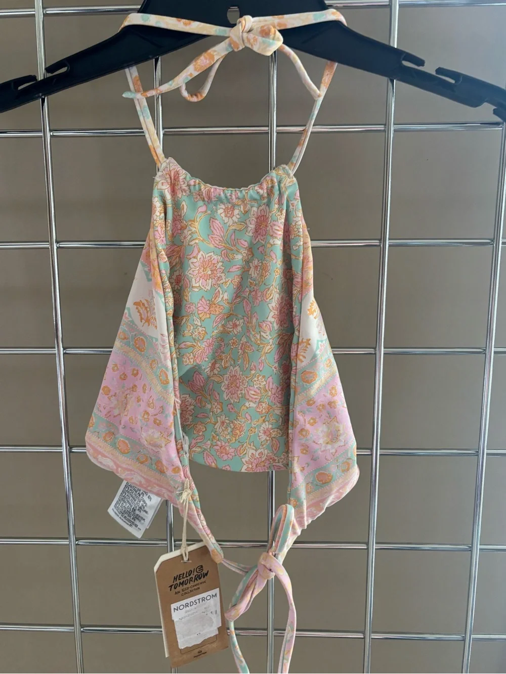 NWT Billabong Floral Halter Bikini Top Girl’s  Sz 12 Reversible Eco Conscious